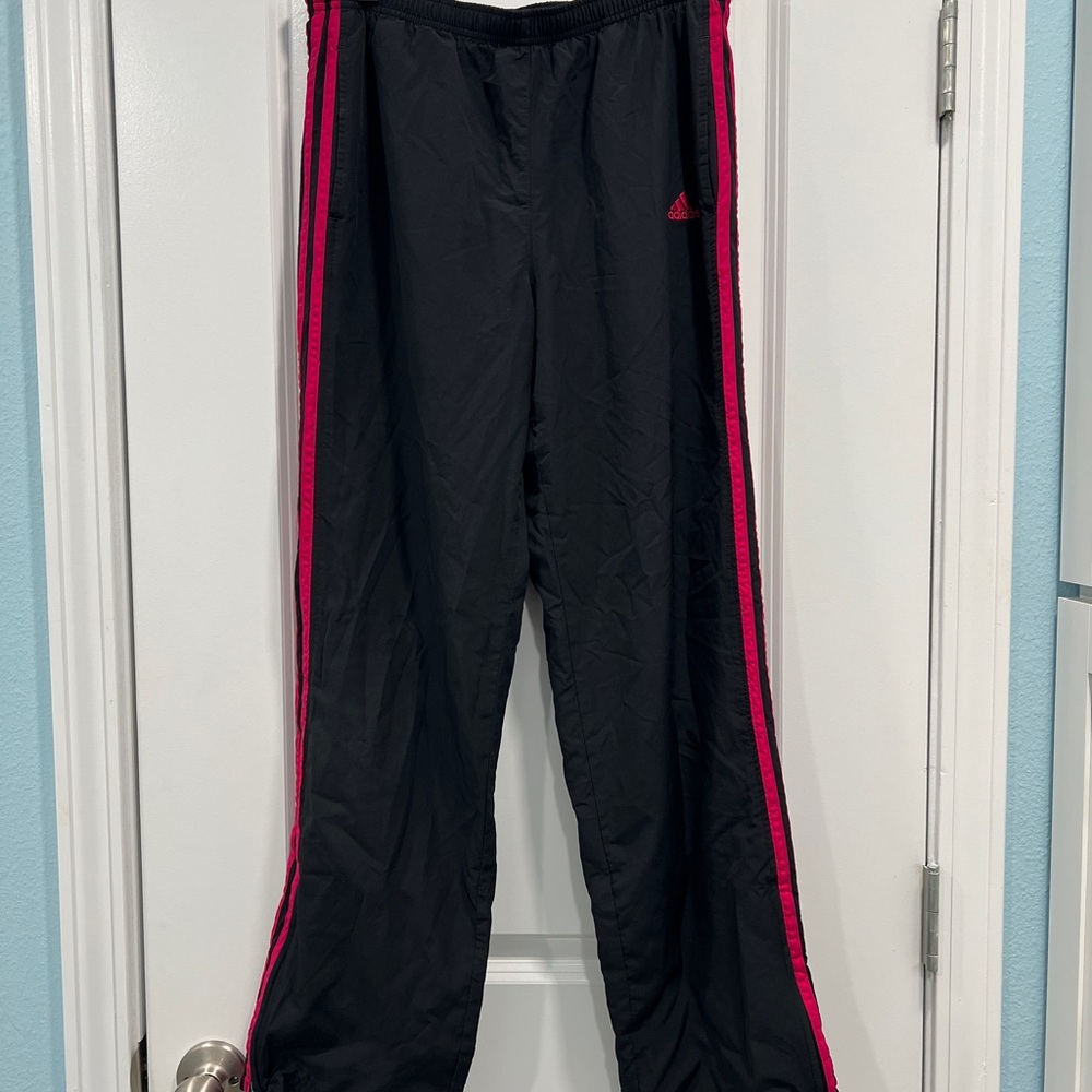 Adidas Womens Black Joggers with Pink Stripes
